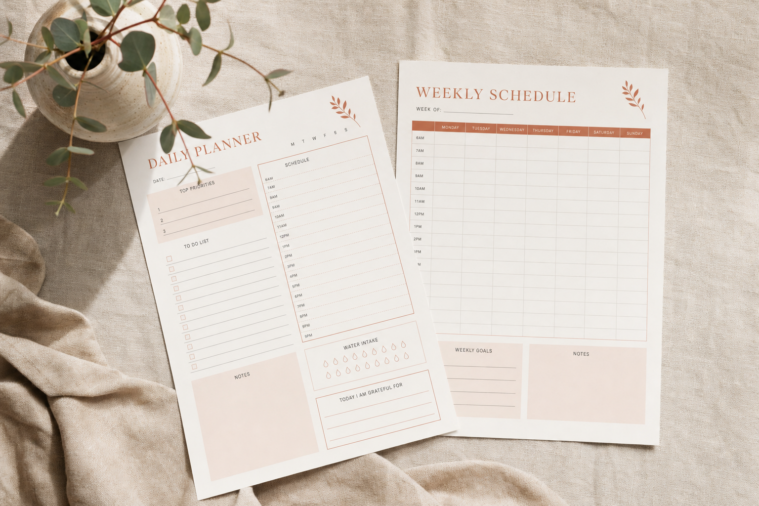 Daily planner and weekly schedule printables